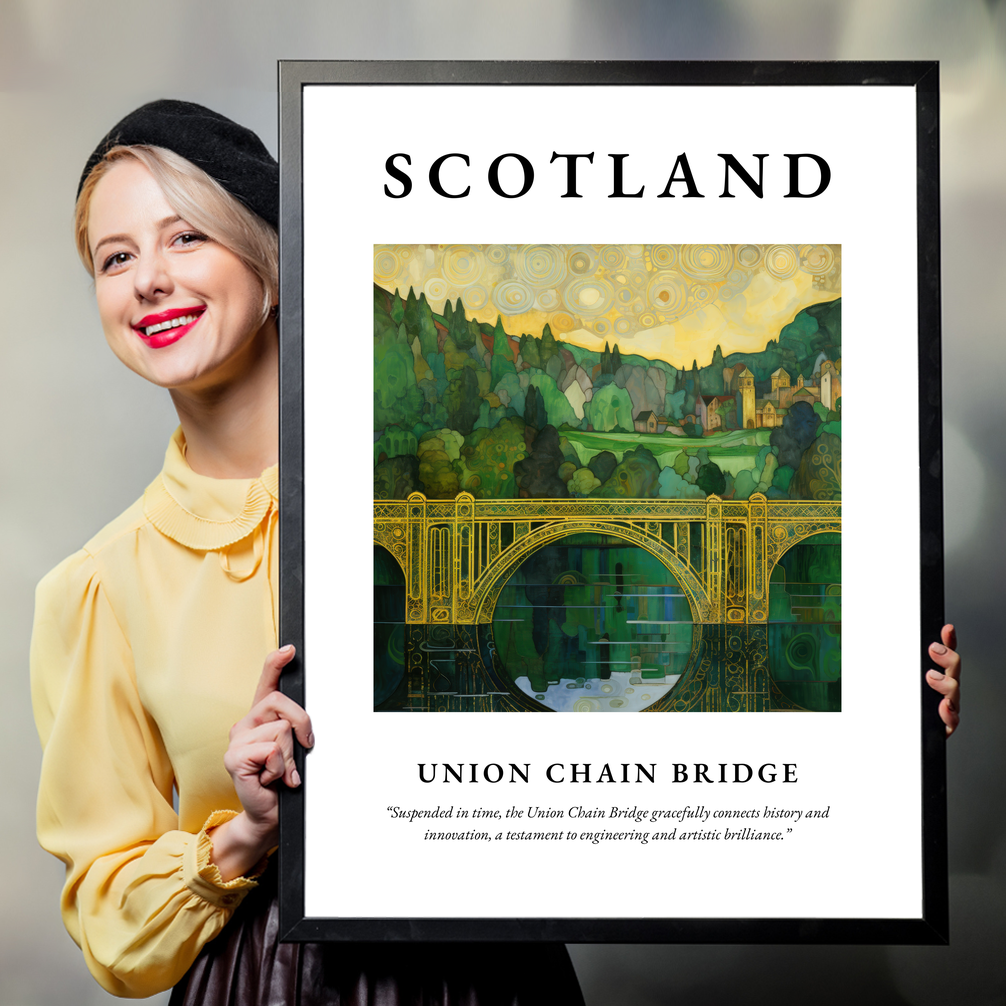 Person holding a poster of Union Chain Bridge