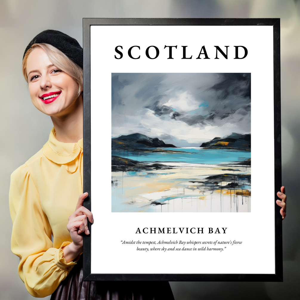 Person holding a poster of Achmelvich Bay