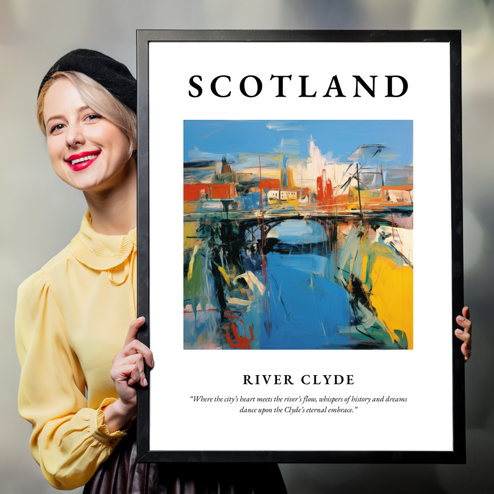 Person holding a poster of River Clyde