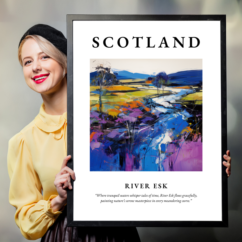 Person holding a poster of River Esk