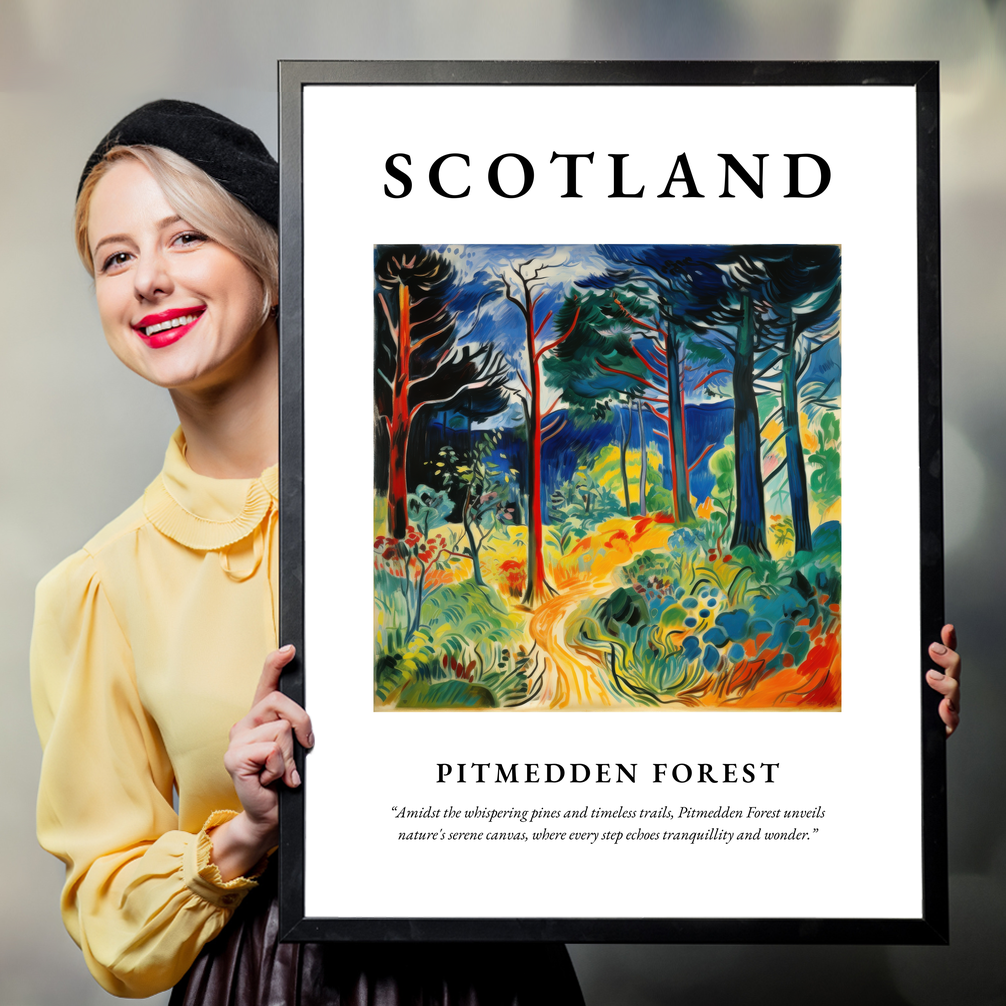 Person holding a poster of Pitmedden Forest