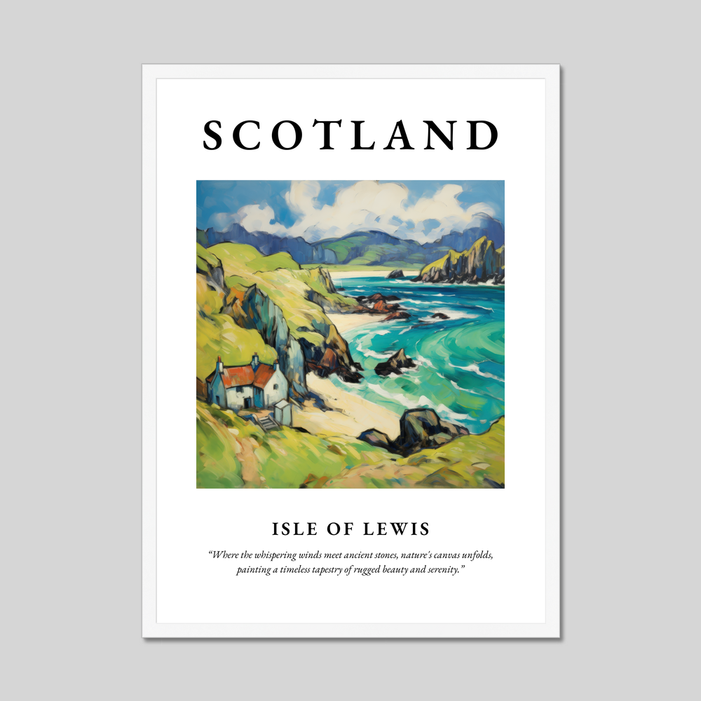 Poster in a white frame with the word Scotland