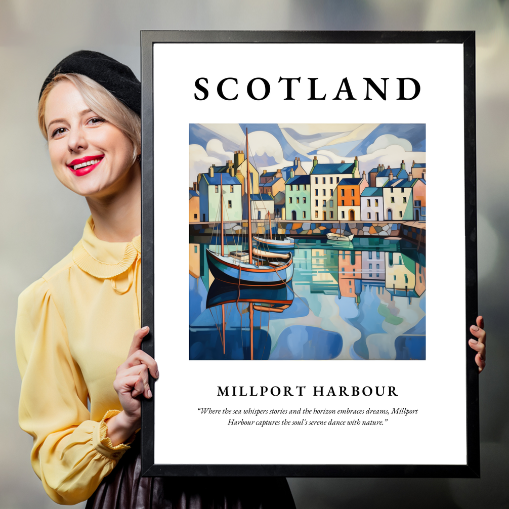 Person holding a poster of Millport Harbour