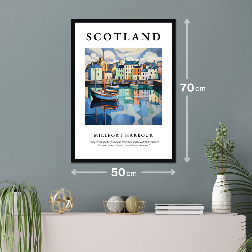 Poster of Millport Harbour hanging on a wall