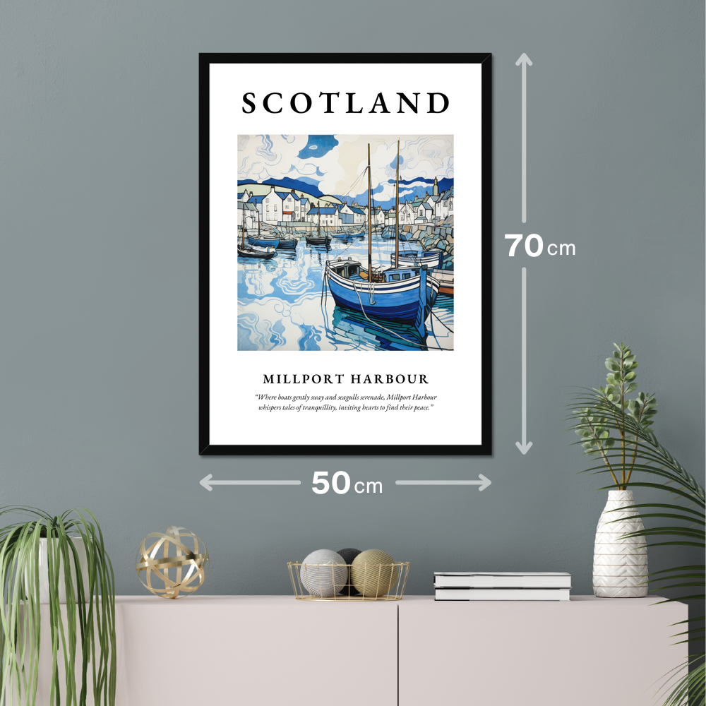 Poster of Millport Harbour hanging on a wall