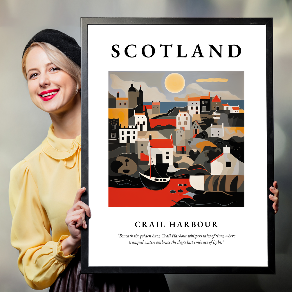 Person holding a poster of Crail Harbour