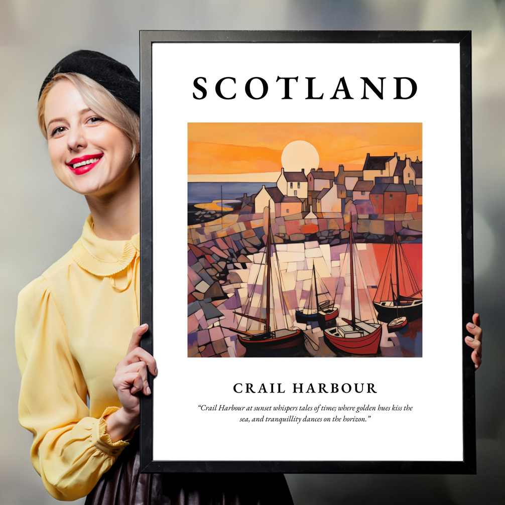 Person holding a poster of Crail Harbour