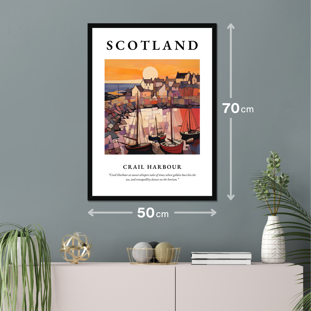 Poster of Crail Harbour hanging on a wall