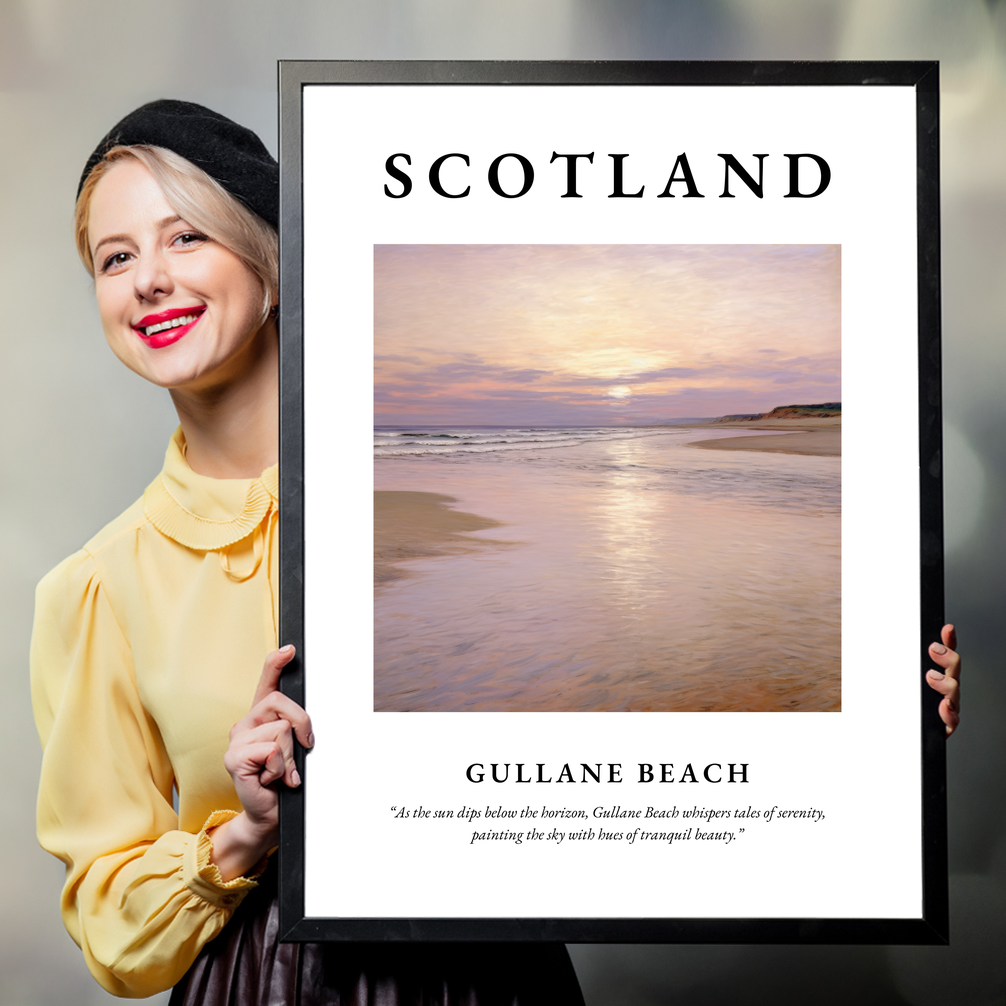 Person holding a poster of Gullane Beach