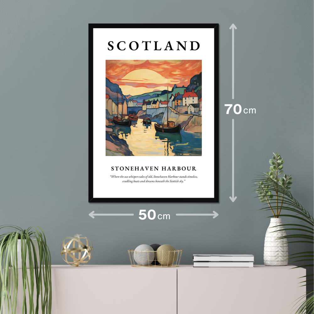 Poster of Stonehaven Harbour hanging on a wall