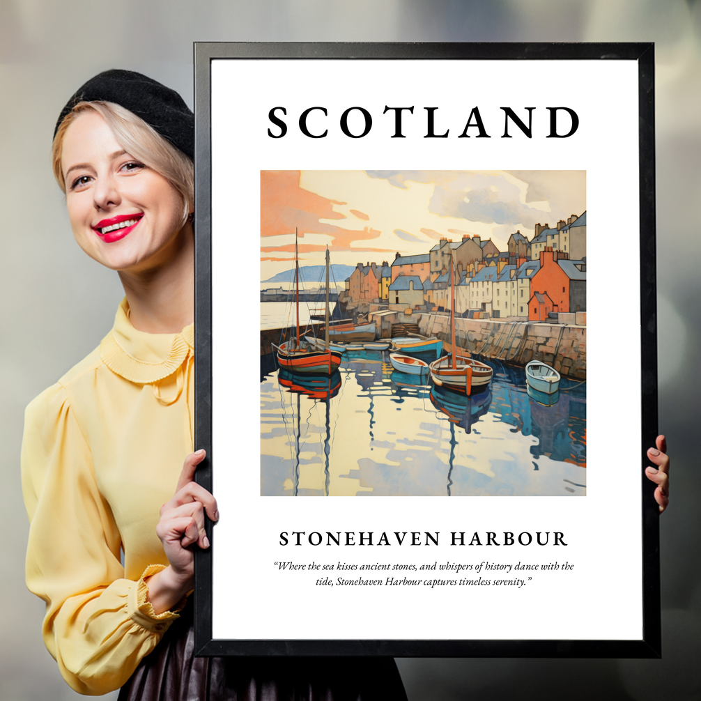 Person holding a poster of Stonehaven Harbour