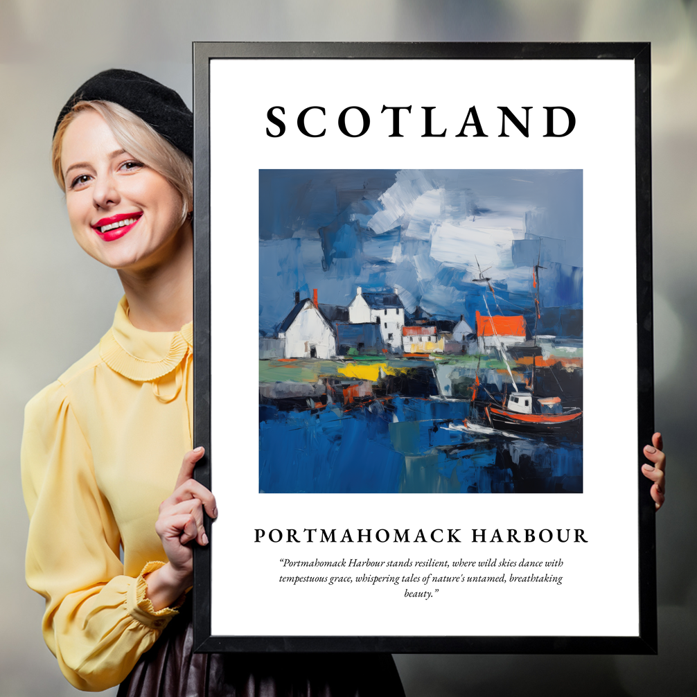 Person holding a poster of Portmahomack Harbour