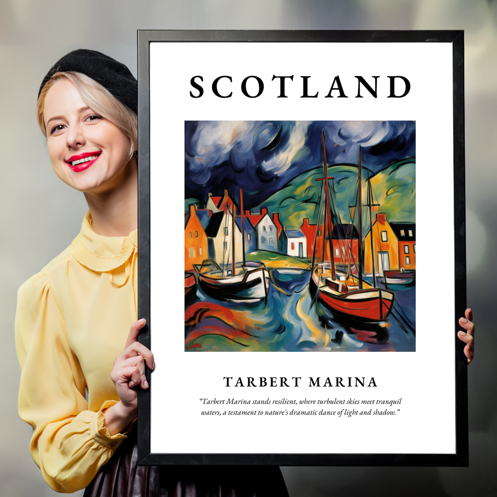 Person holding a poster of Tarbert Marina