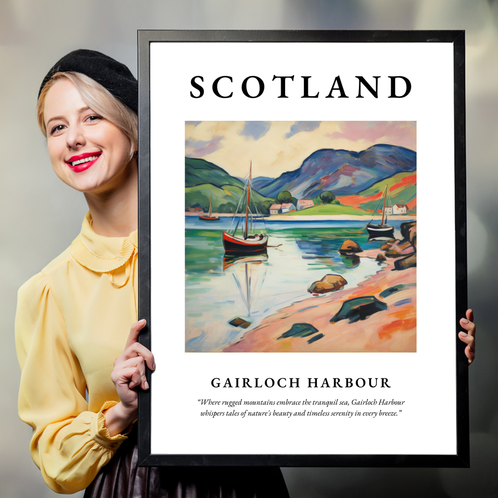 Person holding a poster of Gairloch Harbour