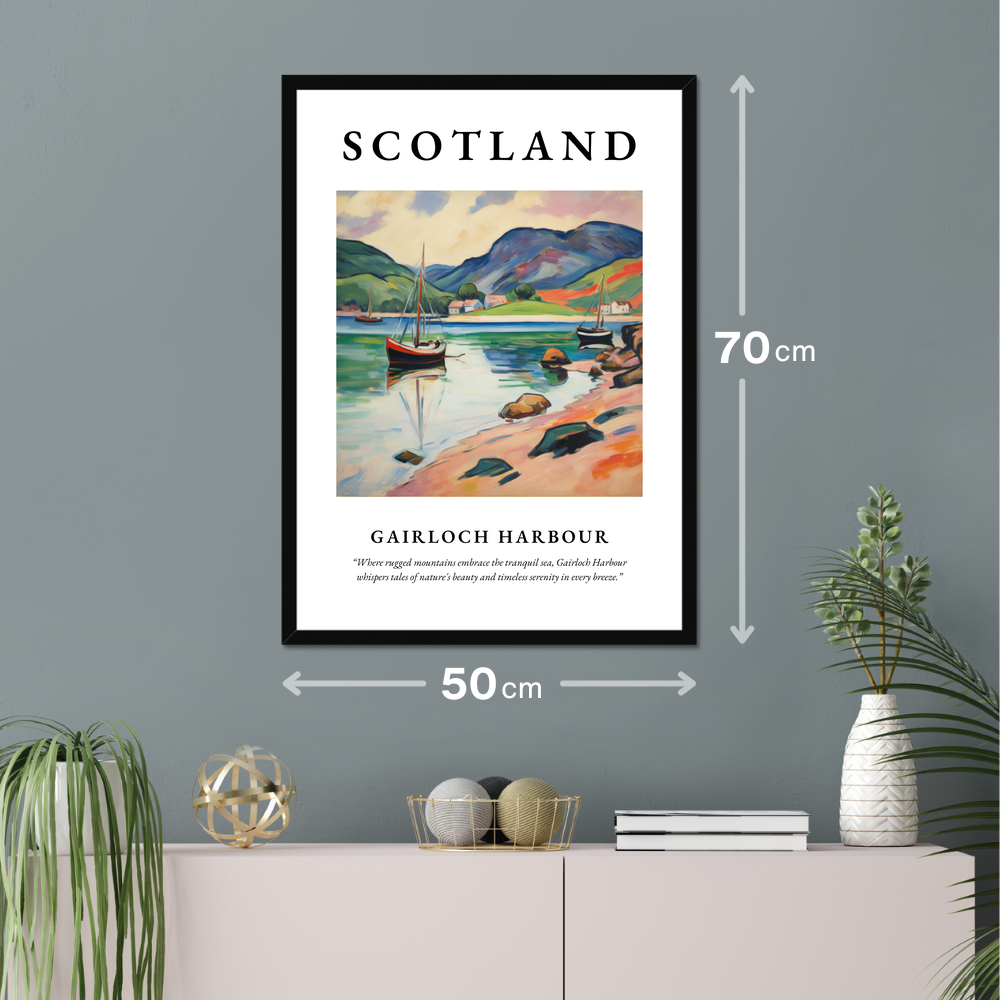 Poster of Gairloch Harbour hanging on a wall