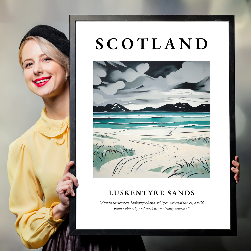 Person holding a poster of Luskentyre Sands