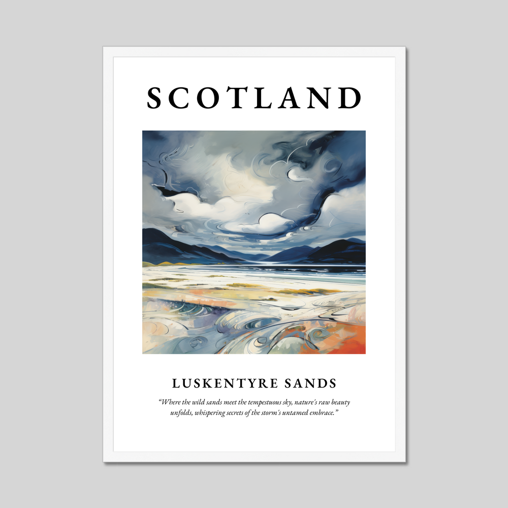 Poster in a white frame with the word Scotland