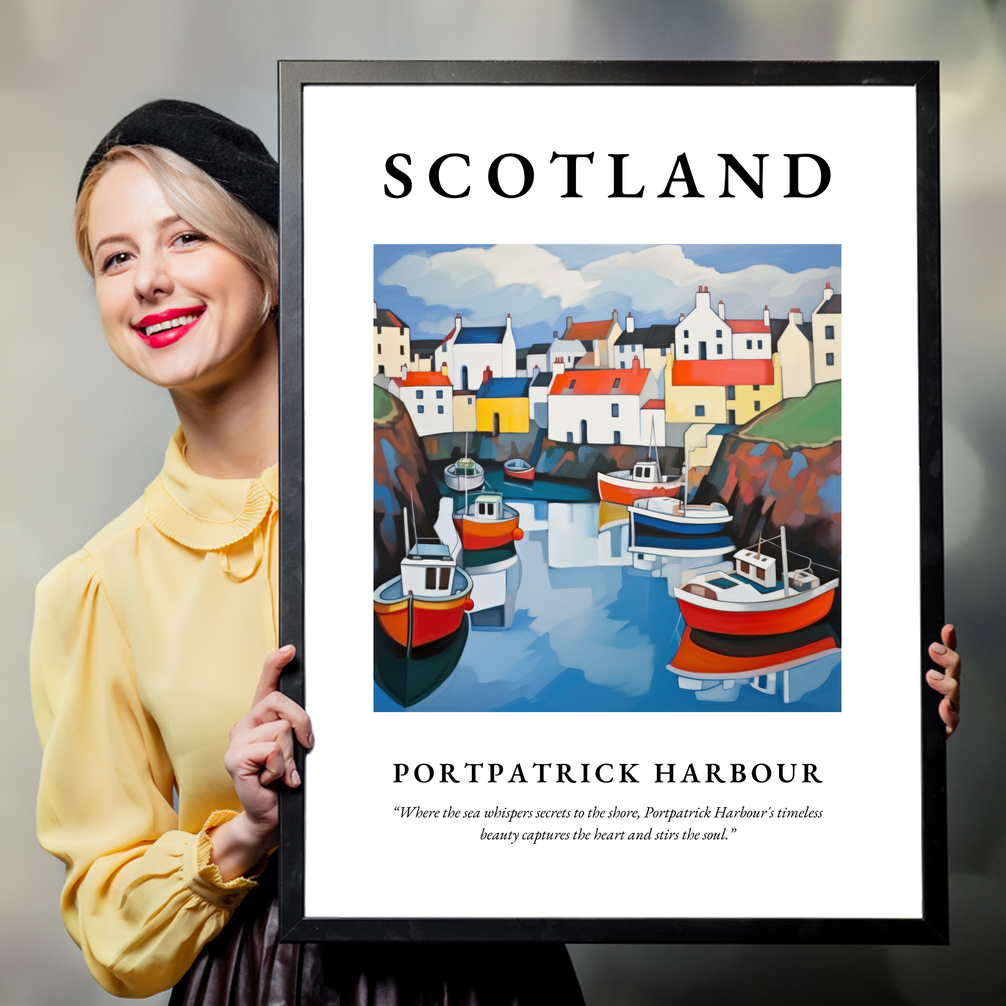 Person holding a poster of Portpatrick Harbour