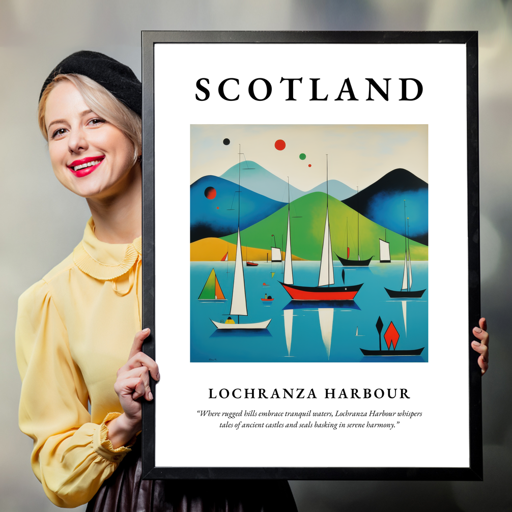 Person holding a poster of Lochranza Harbour