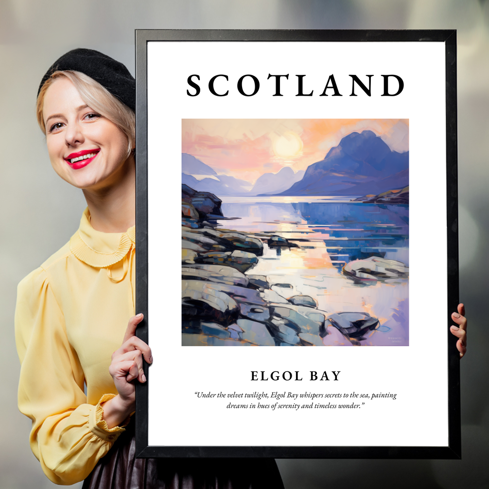 Person holding a poster of Elgol Bay