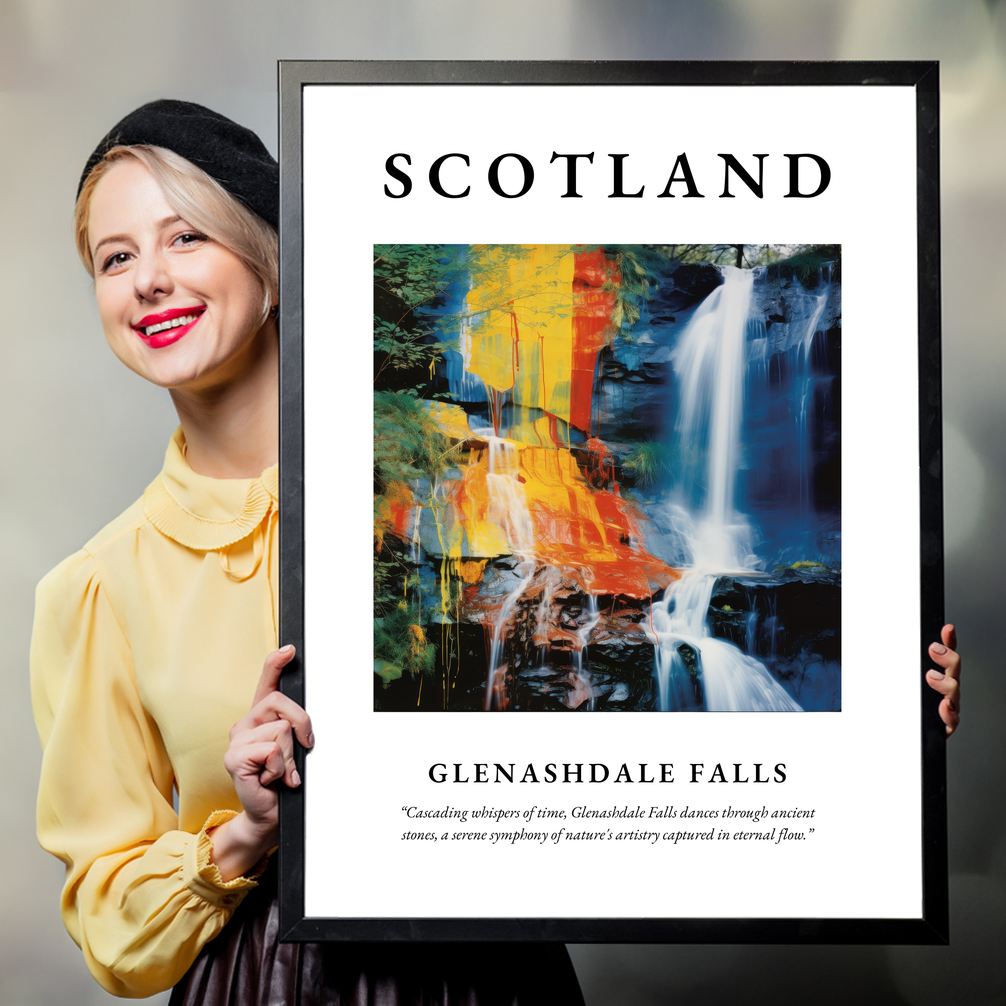 Person holding a poster of Glenashdale Falls