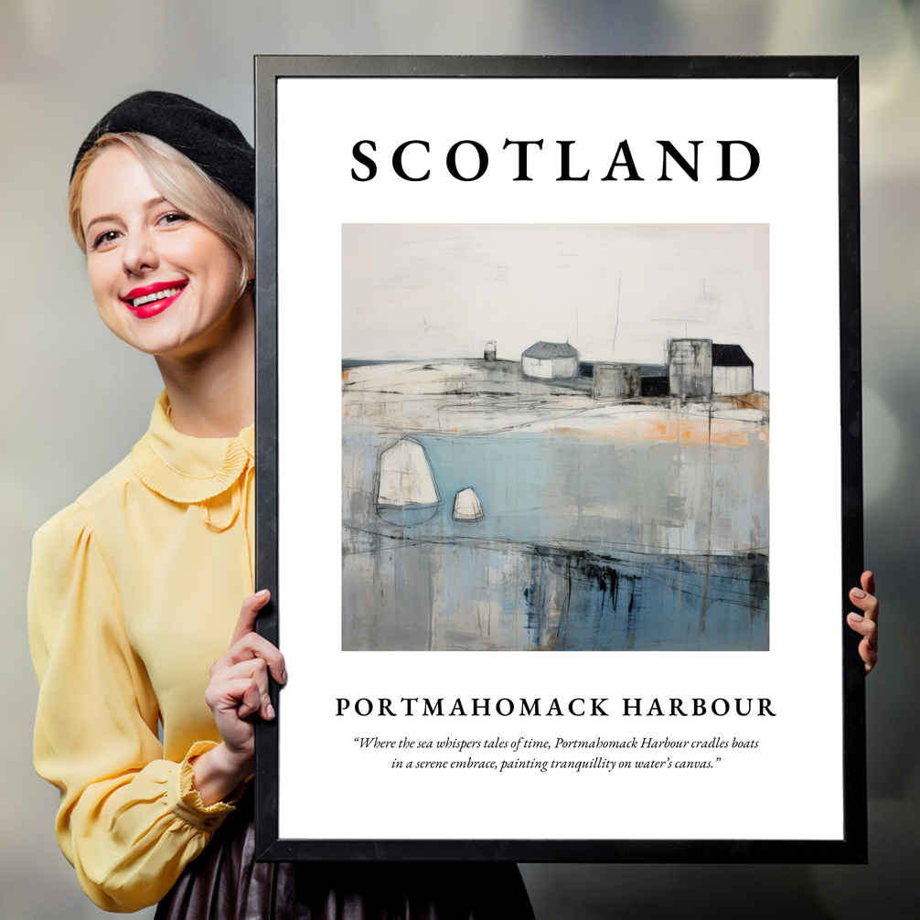 Person holding a poster of Portmahomack Harbour