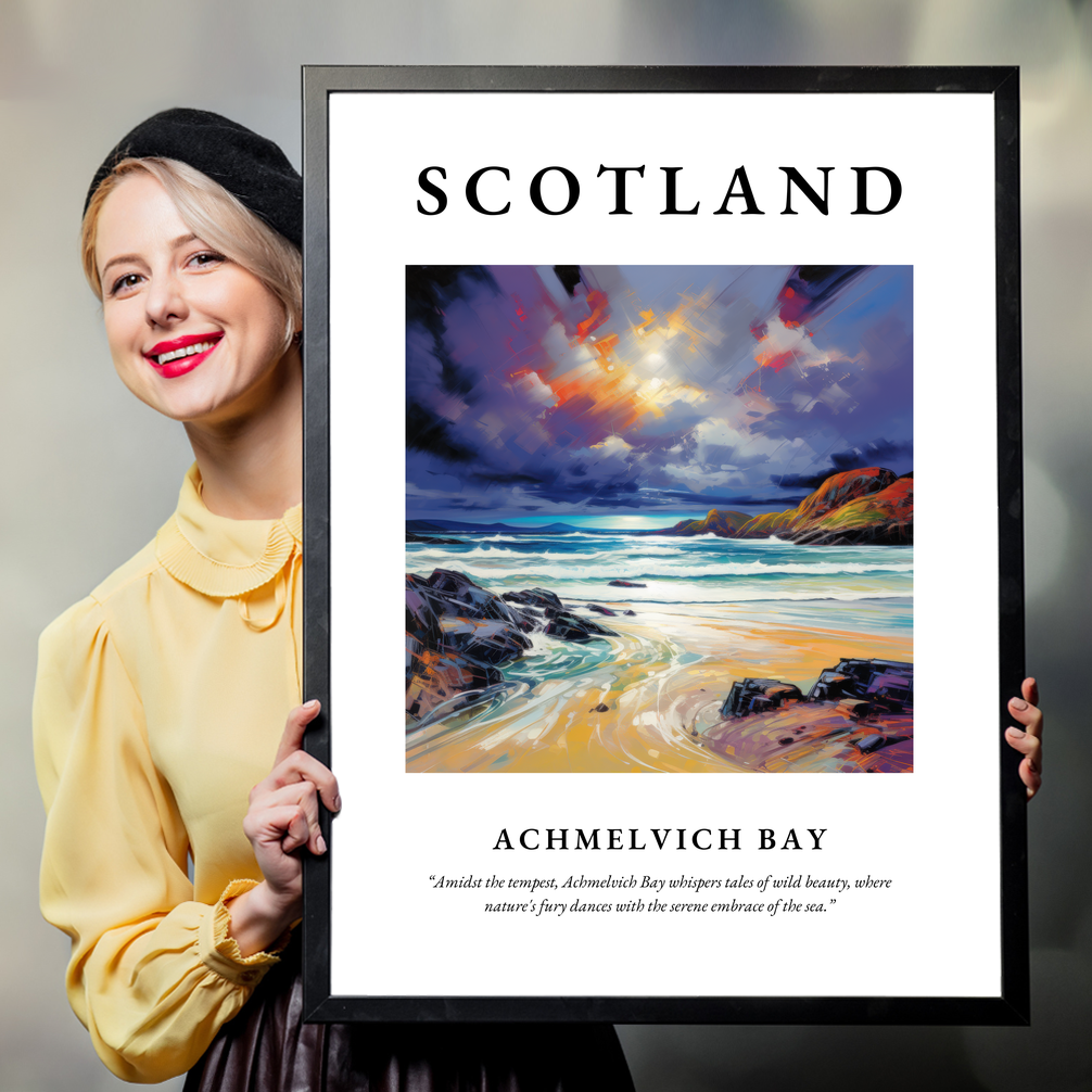 Person holding a poster of Achmelvich Bay