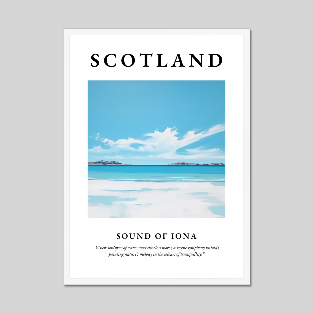 Poster in a white frame with the word Scotland