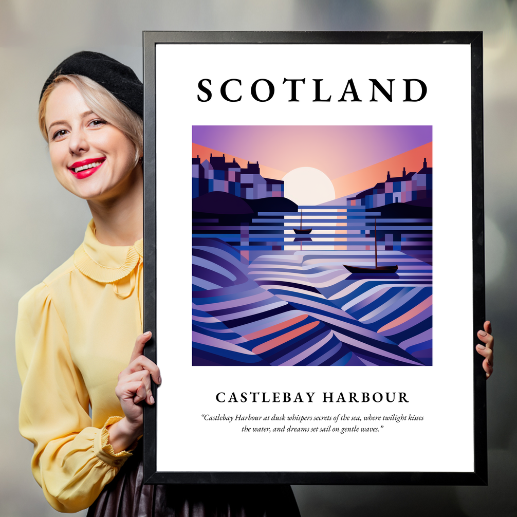 Person holding a poster of Castlebay Harbour