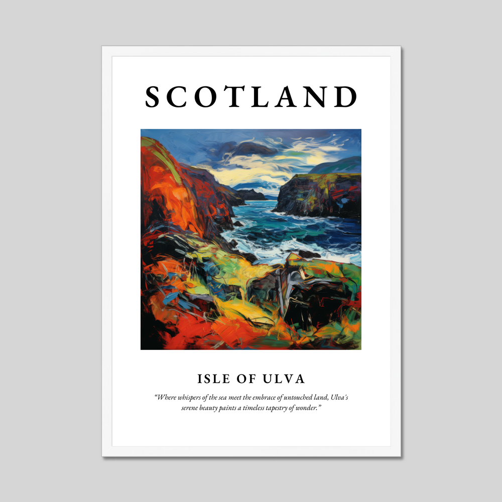 Poster in a white frame with the word Scotland