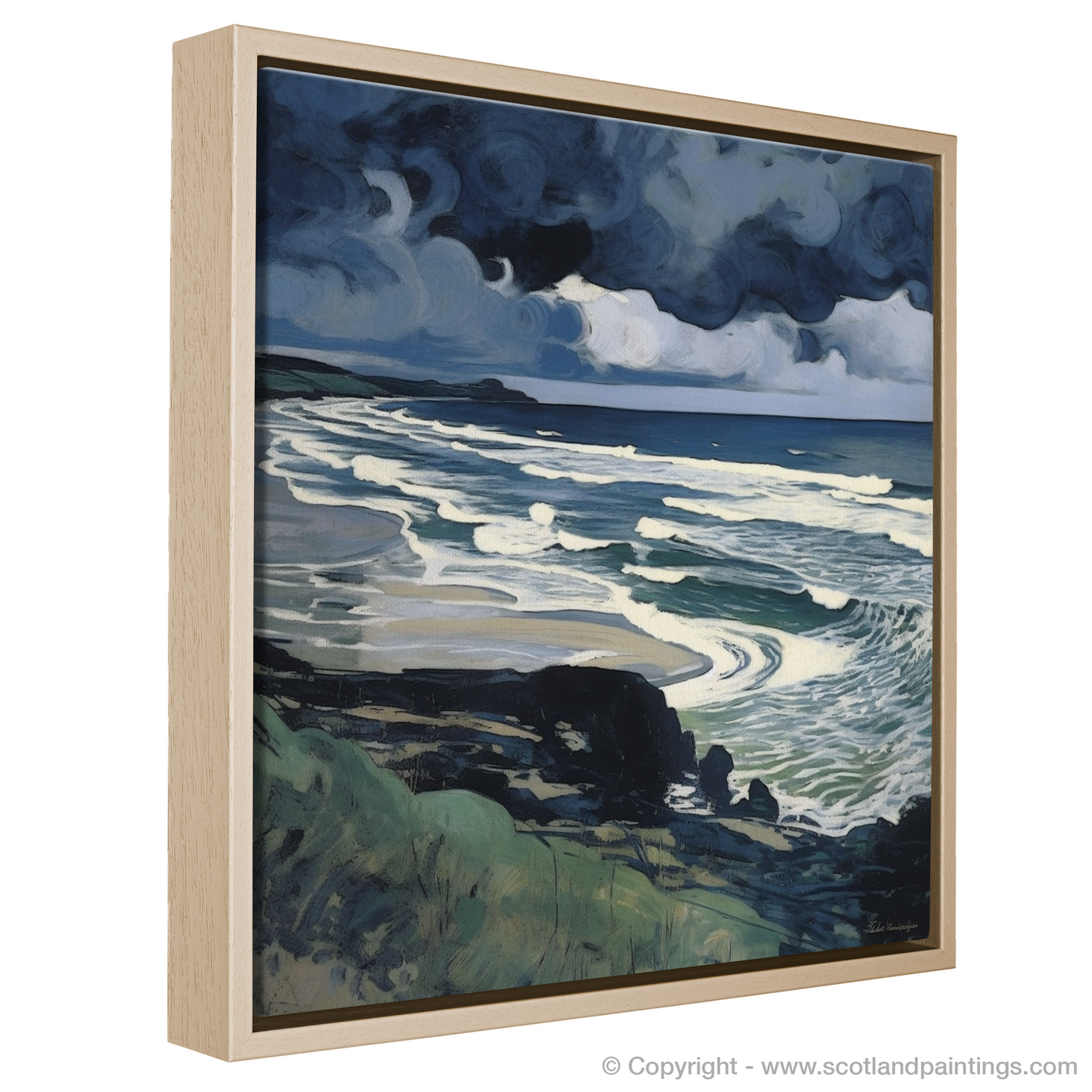 Storm Over Lunan Bay: An Art Nouveau Ode to Scotland's Rugged Coast