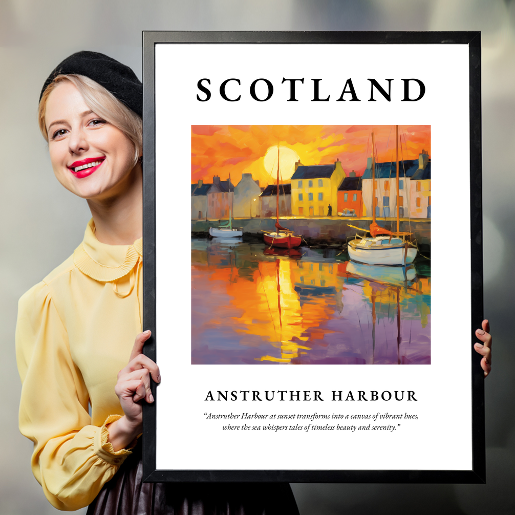 Person holding a poster of Anstruther Harbour