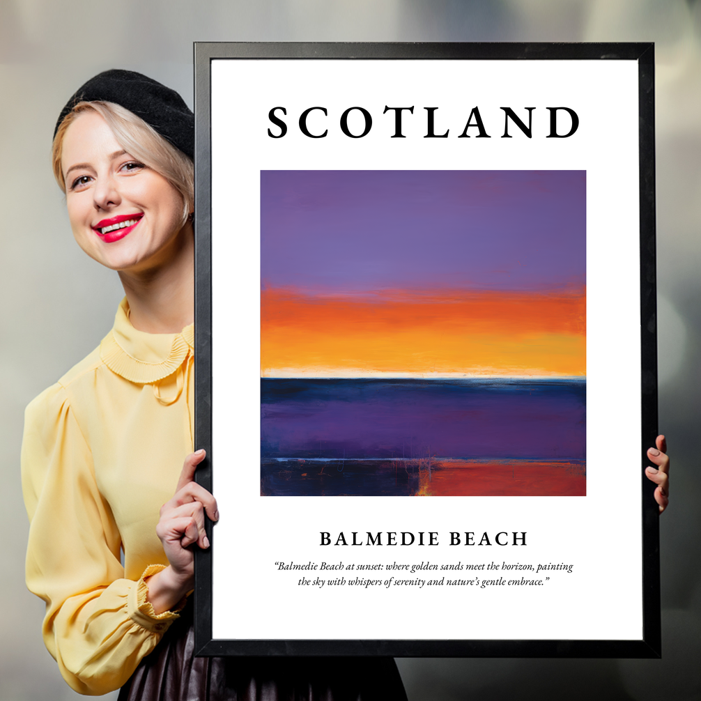 Person holding a poster of Balmedie Beach