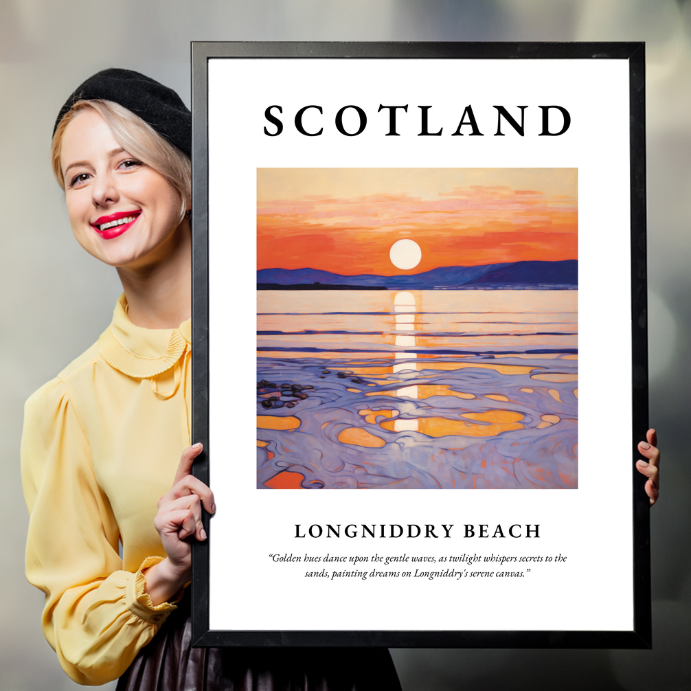 Person holding a poster of Longniddry Beach