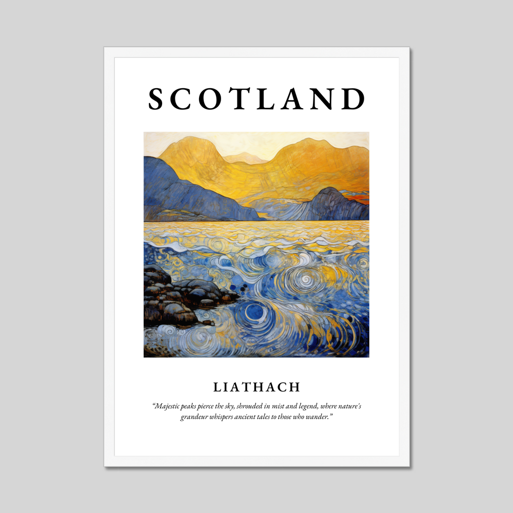 Poster in a white frame with the word Scotland