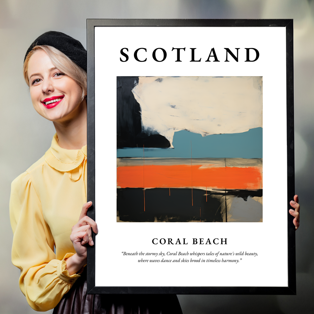 Person holding a poster of Coral Beach