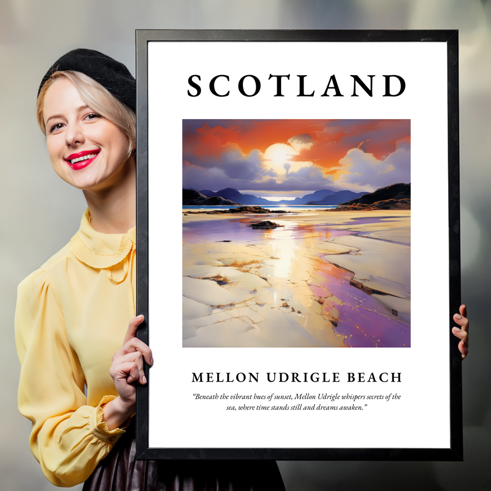 Person holding a poster of Mellon Udrigle Beach