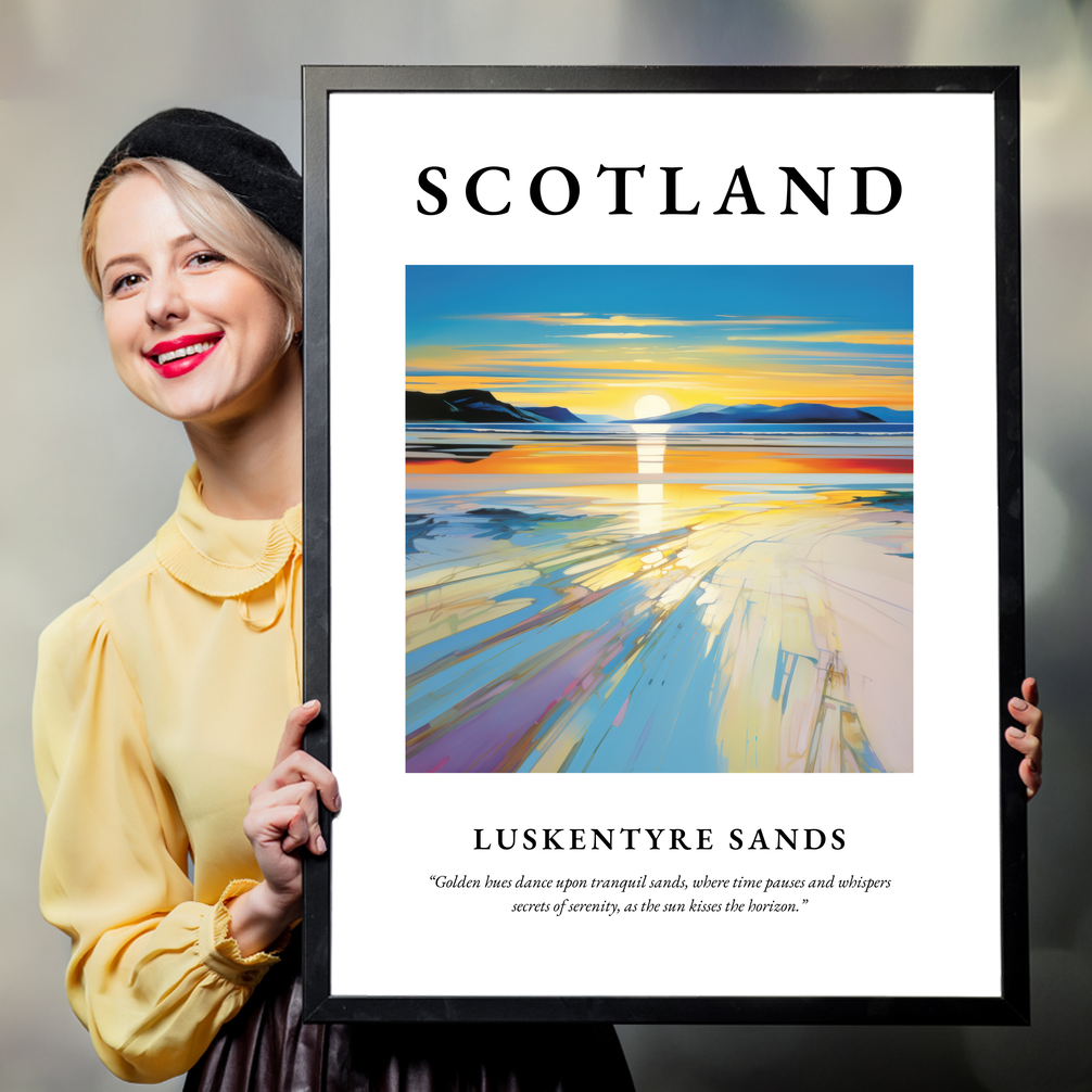 Person holding a poster of Luskentyre Sands