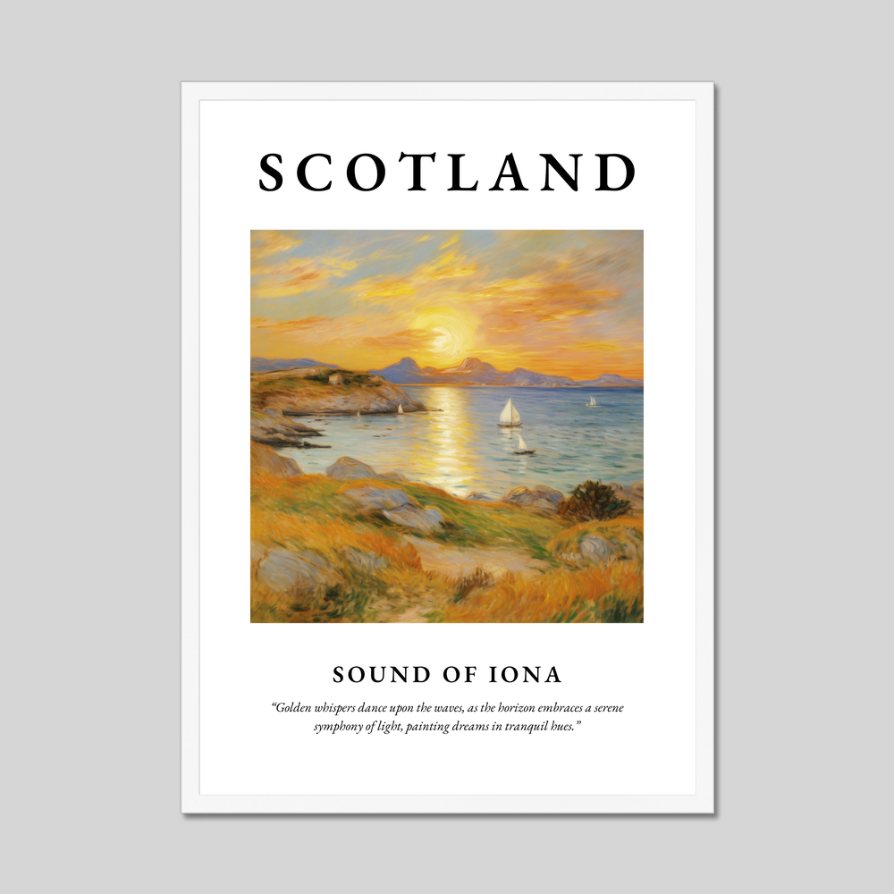 Poster in a white frame with the word Scotland