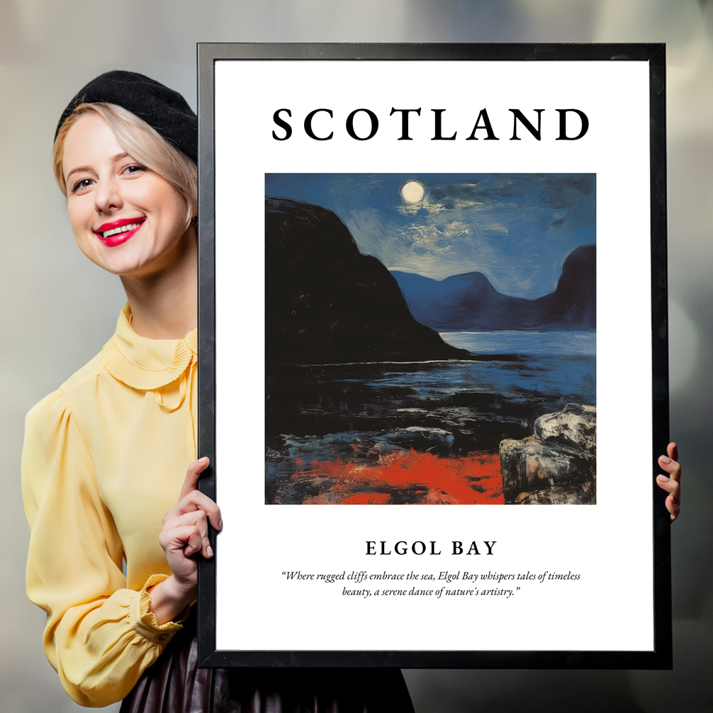 Person holding a poster of Elgol Bay