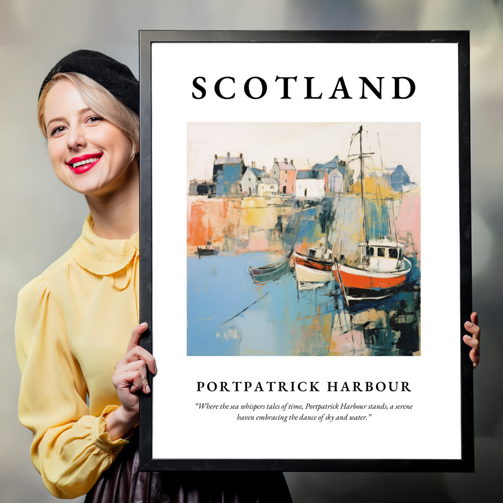 Person holding a poster of Portpatrick Harbour