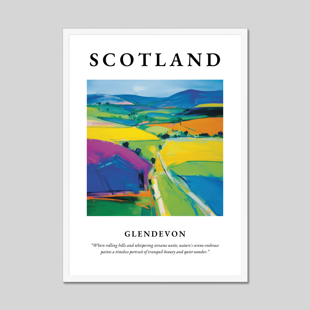 Poster in a white frame with the word Scotland