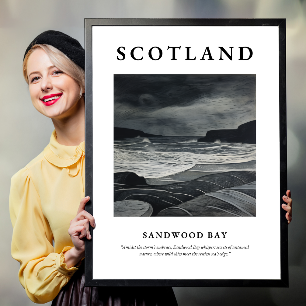 Person holding a poster of Sandwood Bay