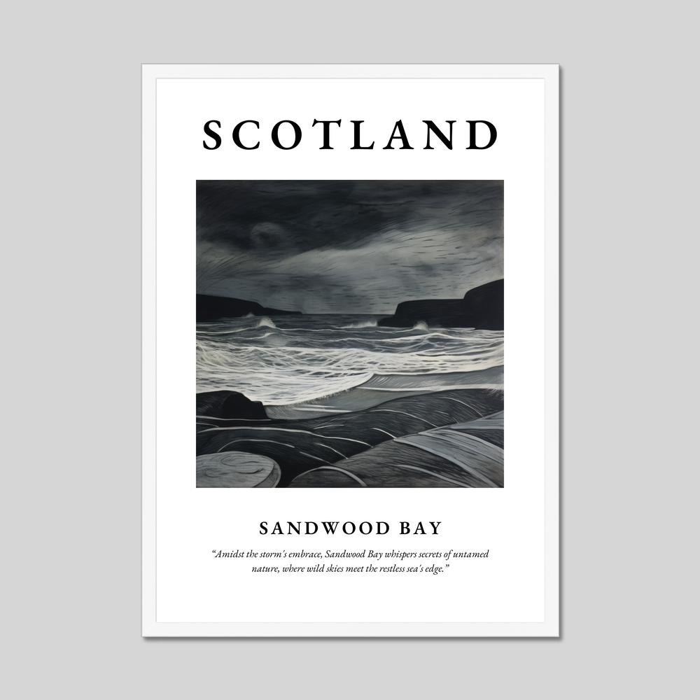 Poster in a white frame with the word Scotland