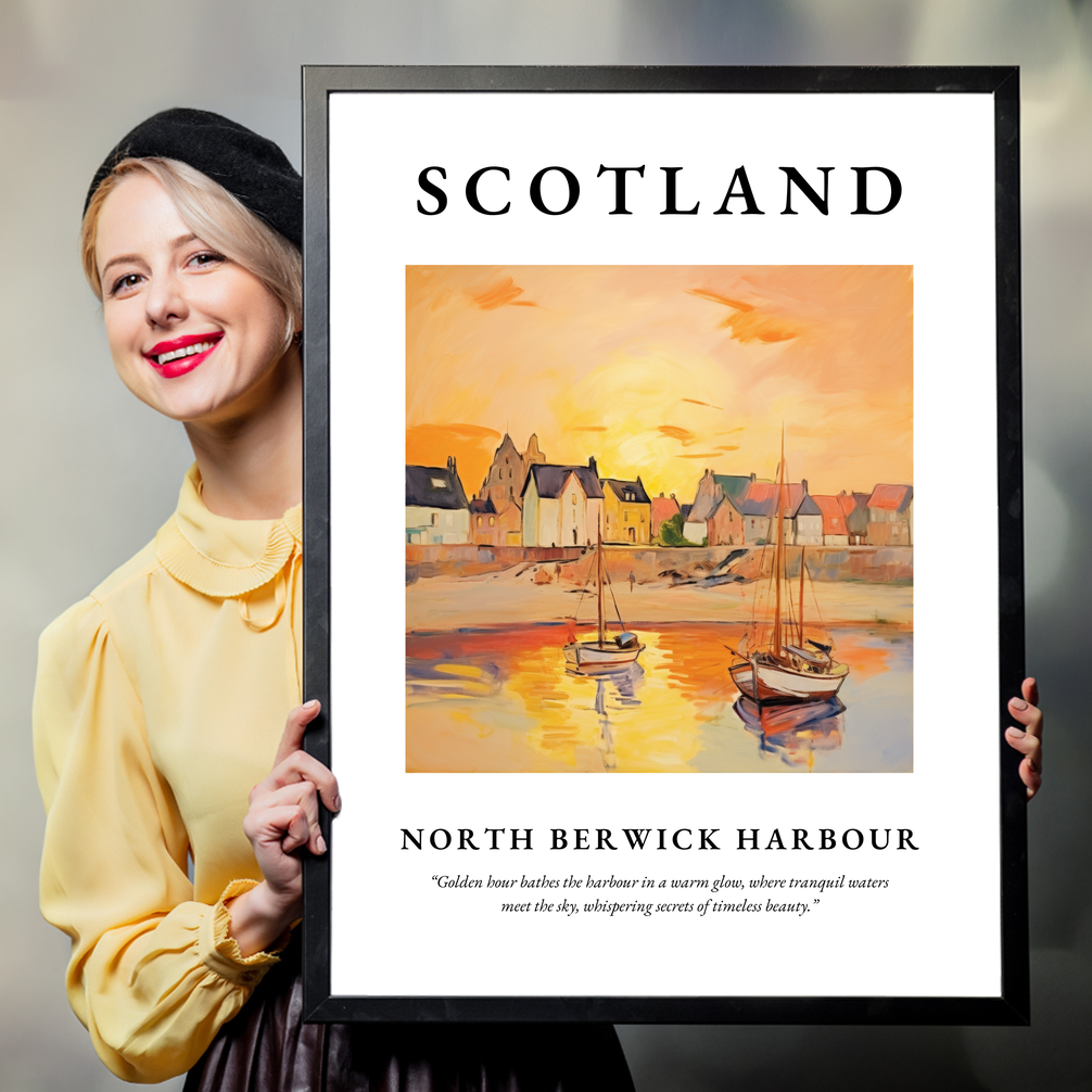 Person holding a poster of North Berwick Harbour