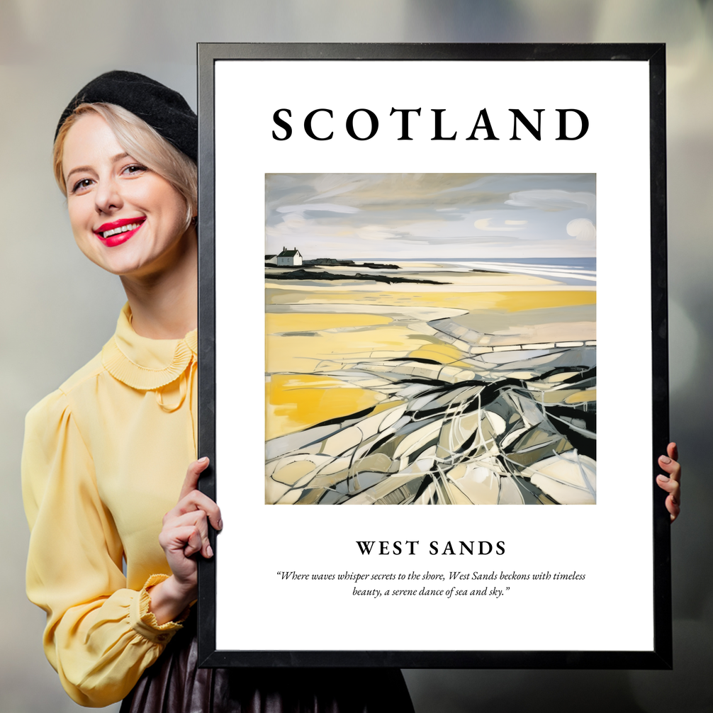 Person holding a poster of West Sands