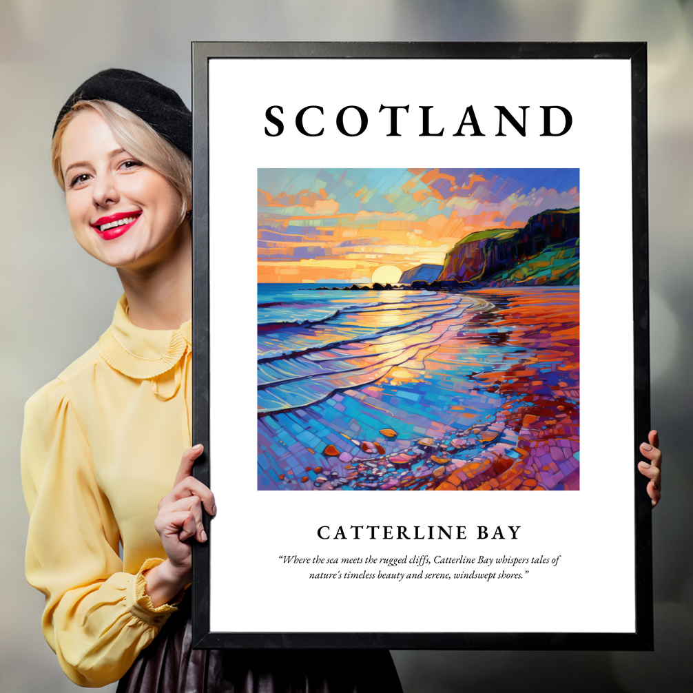 Person holding a poster of Catterline Bay