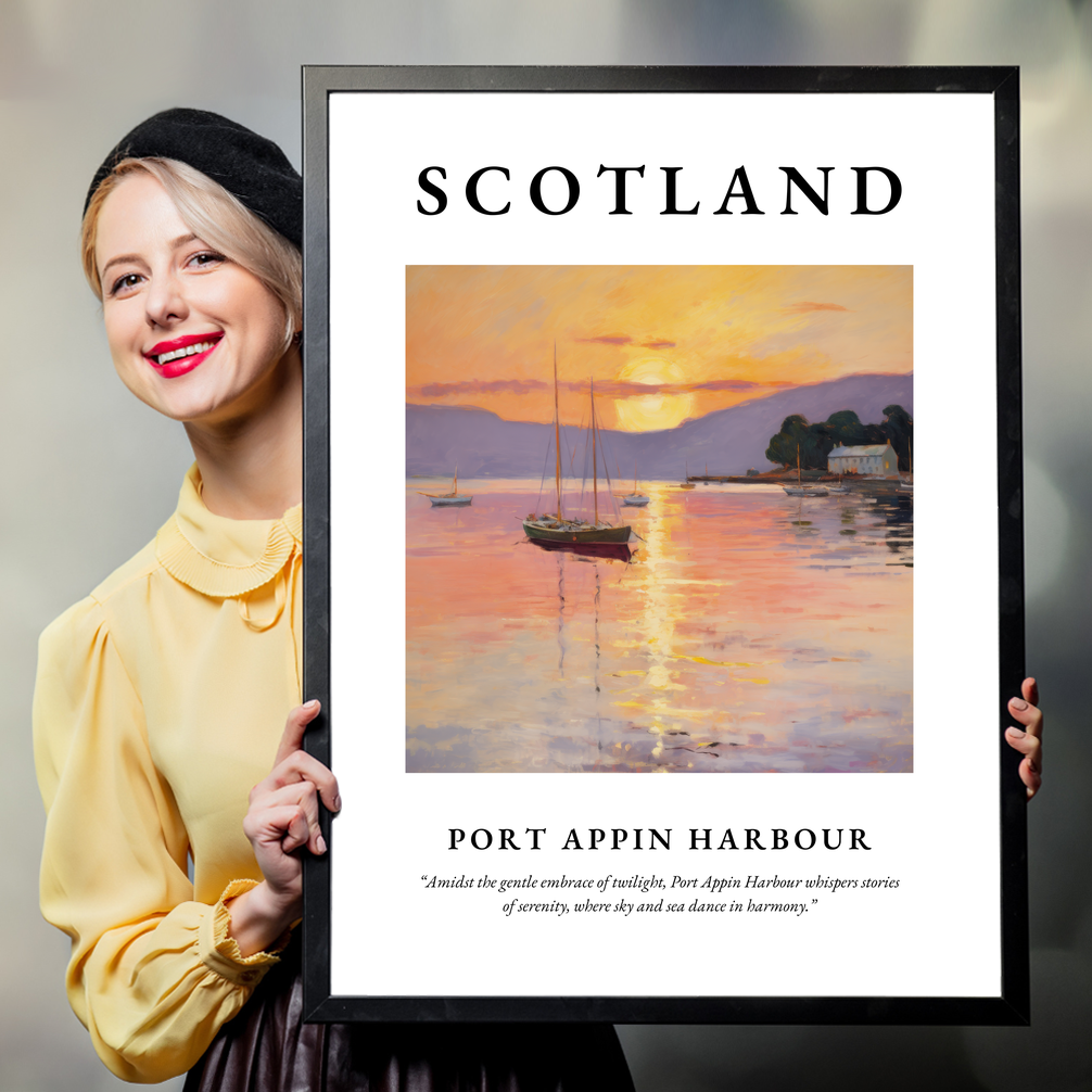 Person holding a poster of Port Appin Harbour