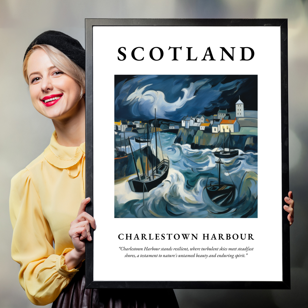 Person holding a poster of Charlestown Harbour