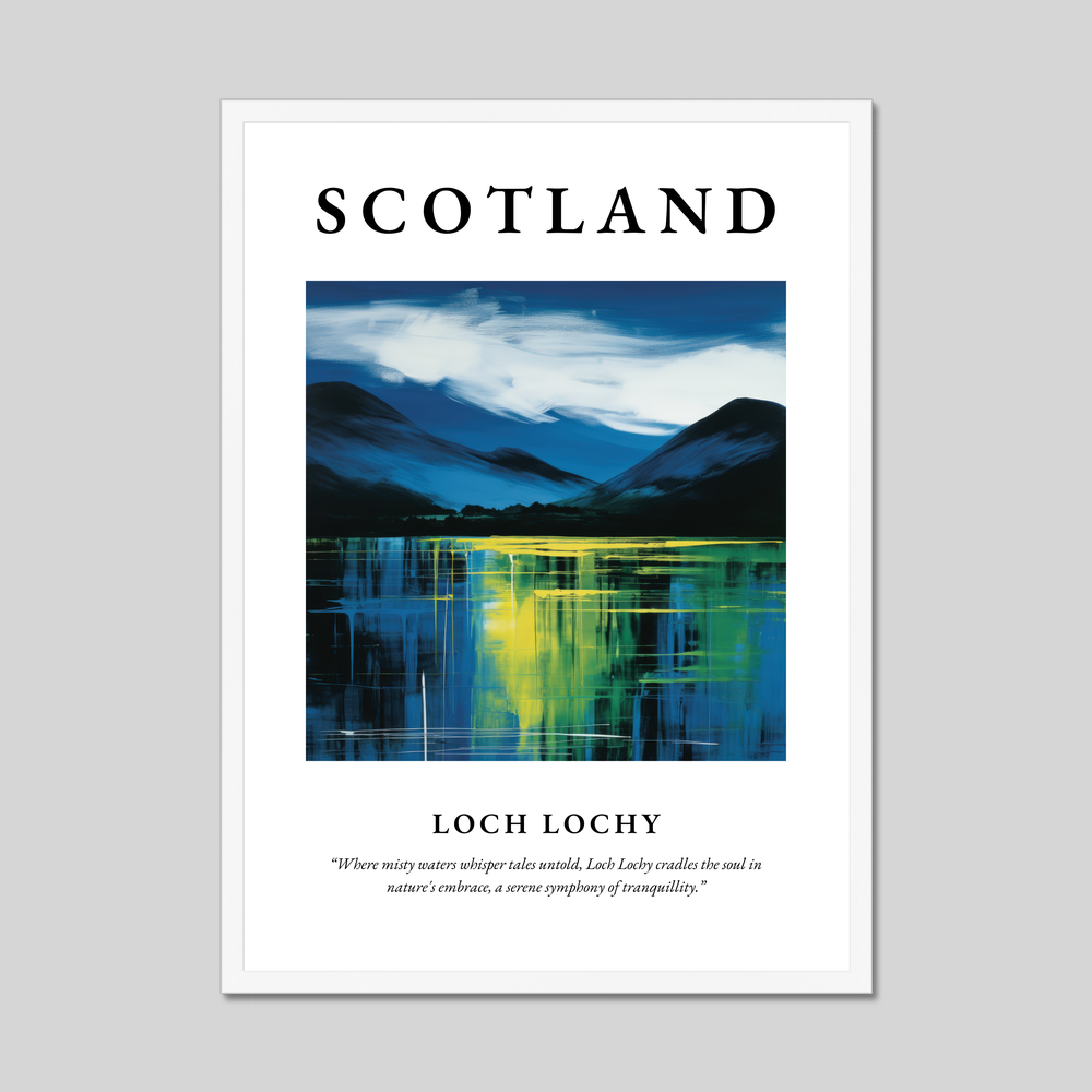 Poster in a white frame with the word Scotland